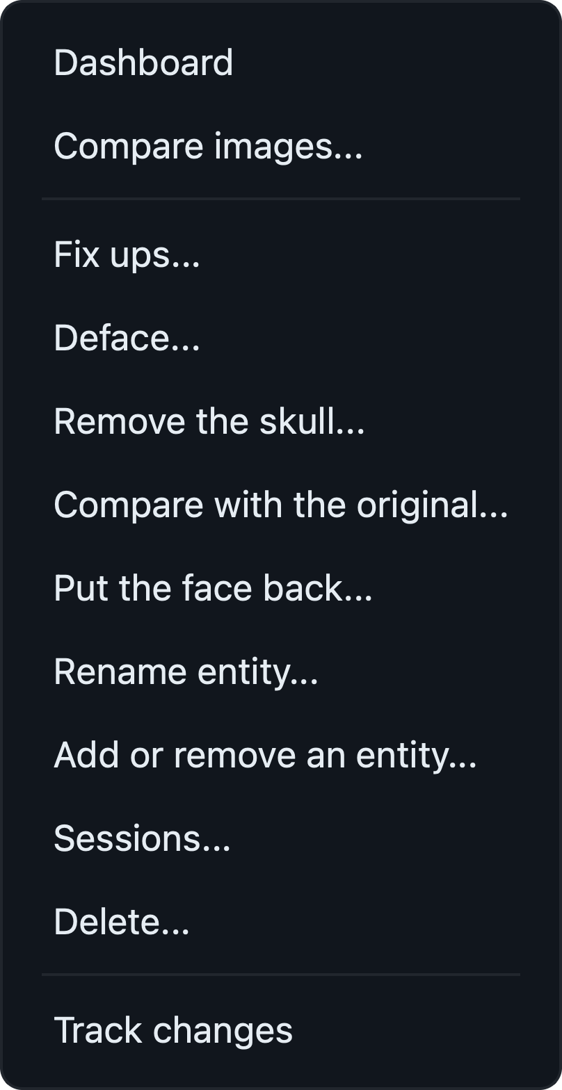 The Tools menu in the Editor, listing Dashboard, Fix ups, the restructuring actions and Track changes