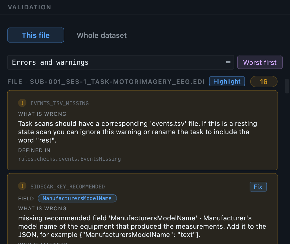 A warning that a task run has no events table beside it