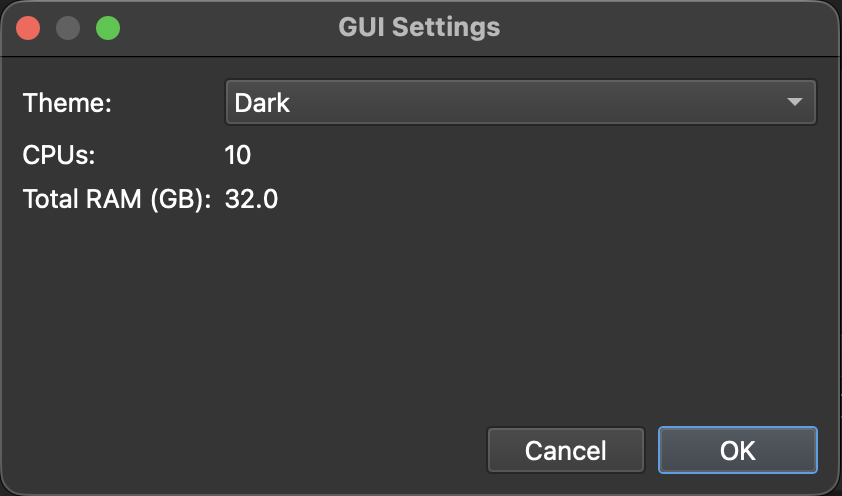 MEEGqc GUI Settings dialog