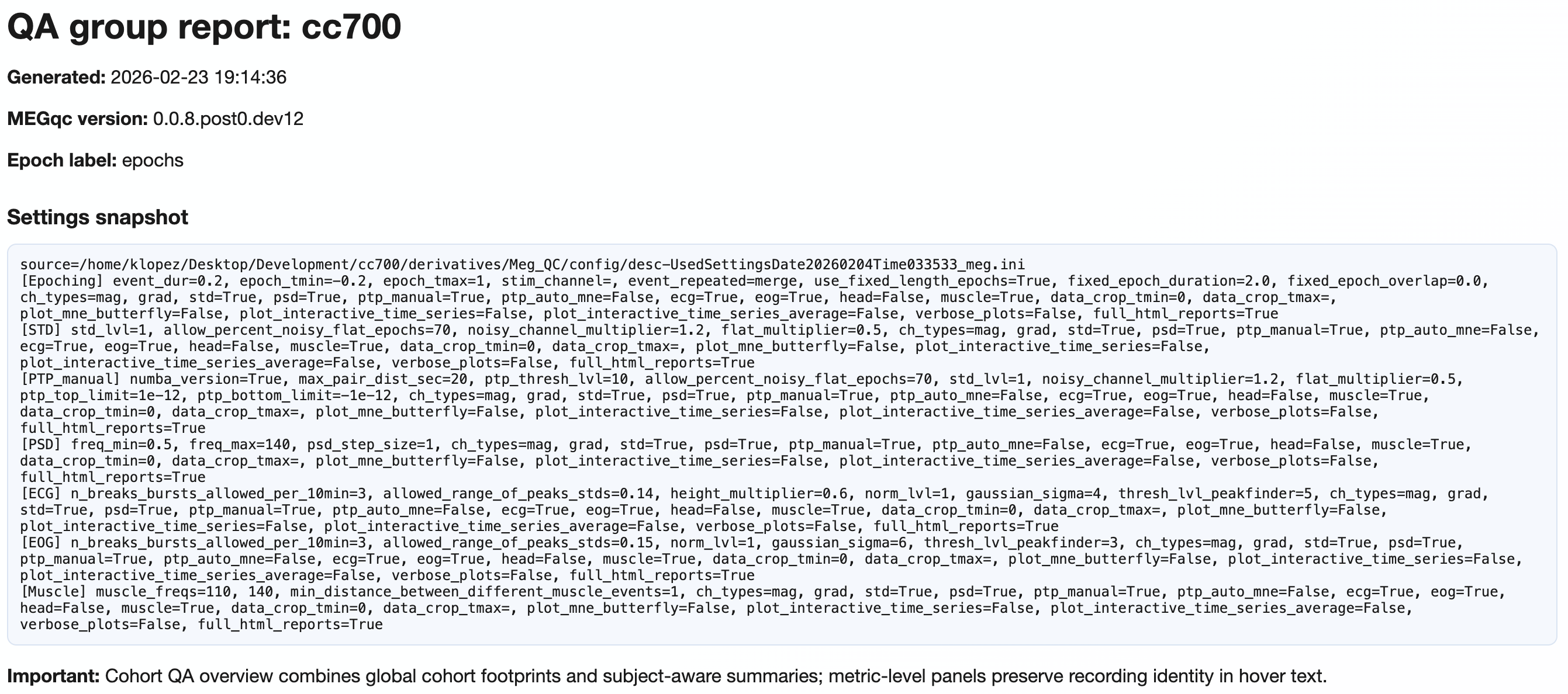 Dataset-level QA report provenance header